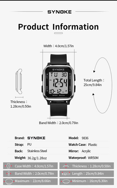 SYNOKE Military Digital Watch Waterproof Sports Design - Smarsty