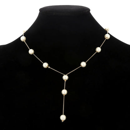 Gold Tone Necklace Earrings Bracelet Set With Tassel Pearls - Smarsty
