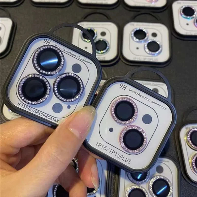 3-2Pcs Luxury Diamond Camera Protector For IPhone 17 16 15 14 13 Pro Max Plus Glitter Ring Lens Glass Back Lens Cap Shinny Cover - Smarsty