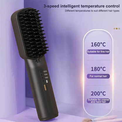 Cordless Hair Straightener Brush with Anti-Scald Feature - Smarsty