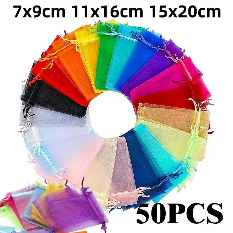 50pcs Multicolor Organza Bags for Jewelry Packaging - Smarsty