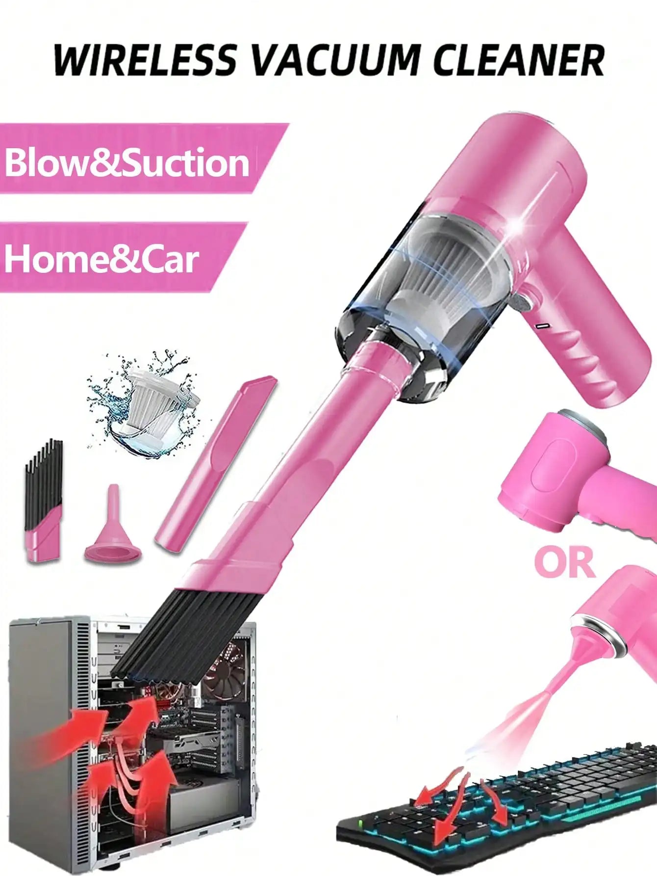 3 In 1 Integrated Suction And Blowing Vacuum Combination Vacuum Cleaner USB Charging Small Car Household Vacuum Cleaner - Smarsty