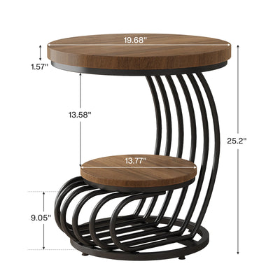 Tribesigns Gold Round End Table: 2 Tiers Faux Marble Side Table with Storage Shelf, Modern White Gold Bedside Nightstand