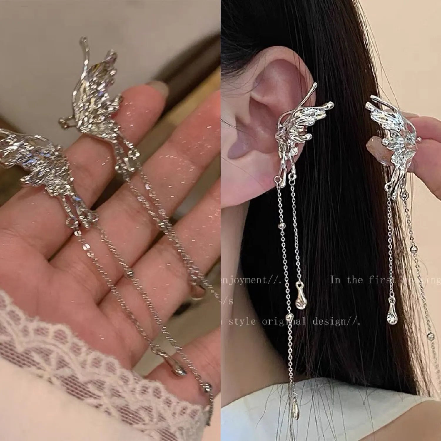 Elegant Butterfly Clip Earrings for Women with Long Tassels - Smarsty
