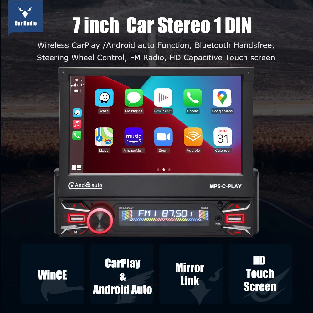 Single 1 din car radio 7 inch HD Autoradio multimedia player 1DIN WIFI GPS car audio car audio MP5 Bluetooth USB TF FM camera