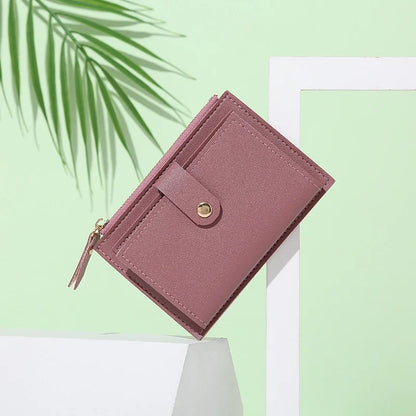 Ladies Fashion Solid Color Multi-slot Card Holder / Mini PU Leather Wallet - Smarsty