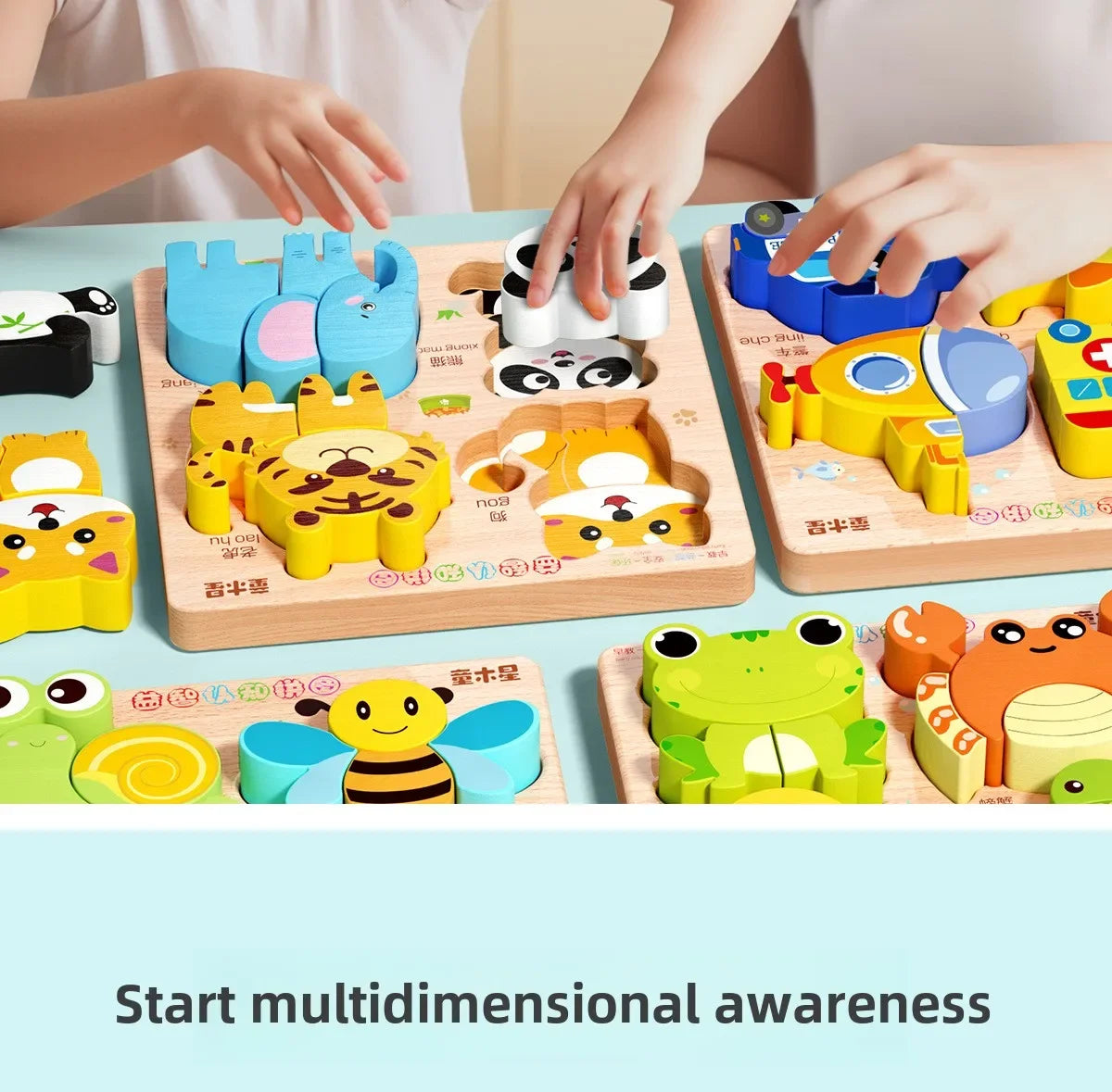 Montessori Cartoon 3D Wooden Puzzle Animal Traffic Jigsaw Toys for Kids Early Learning Educational Cognitive Game Children Gifts by Smarsty