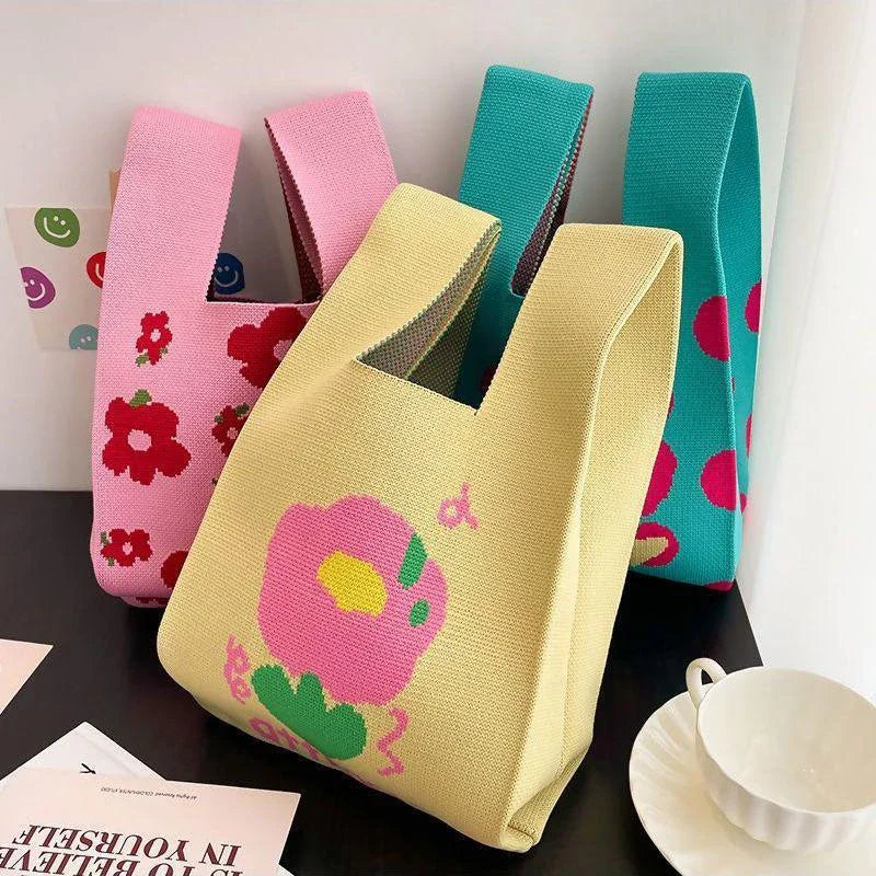 Handmade Knitted Wide Stripe Tote Bag For Women Everyday - Smarsty
