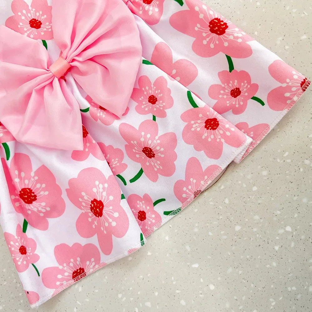 Summer Floral Dog Dress with Bow for Puppies - Smarsty