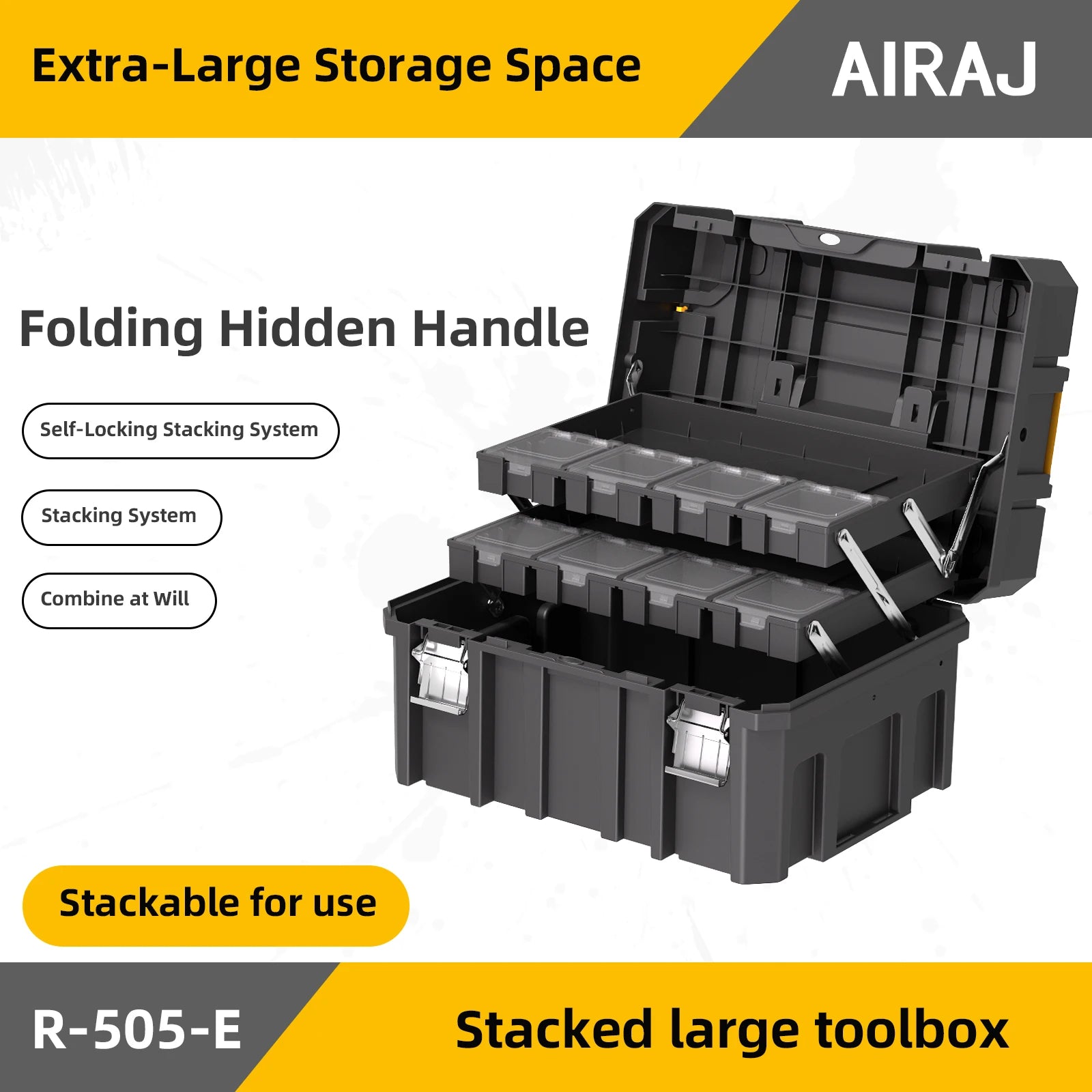 AIRAJ MultiFunctional Tier Stackable Rolling Plastic Portable Folding Tool Storage Box , Suitable for Garage Storage