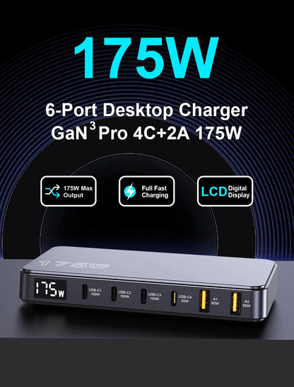 GaN USB C 6Port Desktop Charger With Fast LED Display - Smarsty