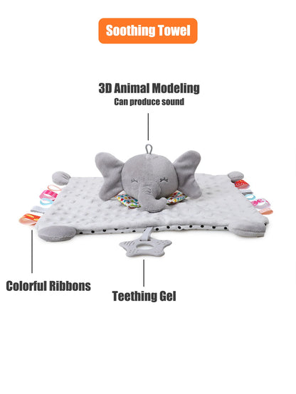 1pcs Baby Security Soothing Doll Towel with Teether Rattles Soft Blanket Snuggle Toy Stuffed Animal for Babies Newborns Gift by Smarsty