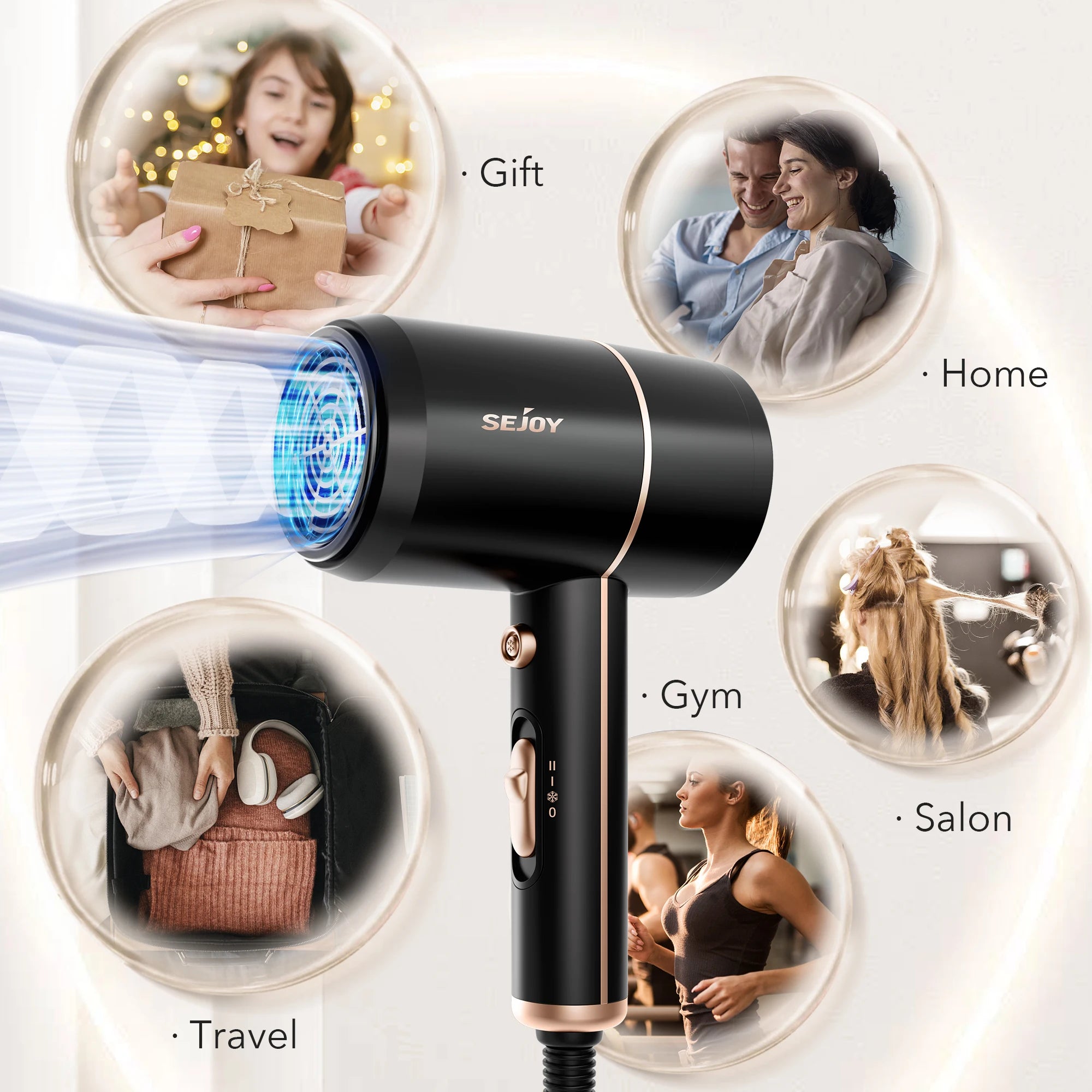 Sejoy 1800W Negative Ion Hair Dryer with Temperature Control - Smarsty