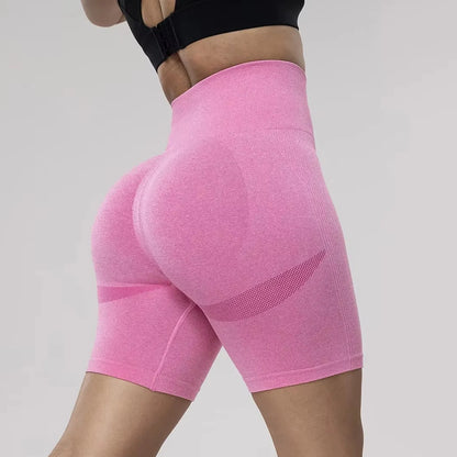 Seamless Sports Women Shorts Muliticolor Yoga Shorts Stretchy High Waist Running Cycling Leggings Hip Liftting Solid Gym Shorts - Smarsty