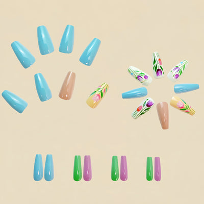 24 Piece Medium Long Fake Nails with Peach Flower Design - Smarsty