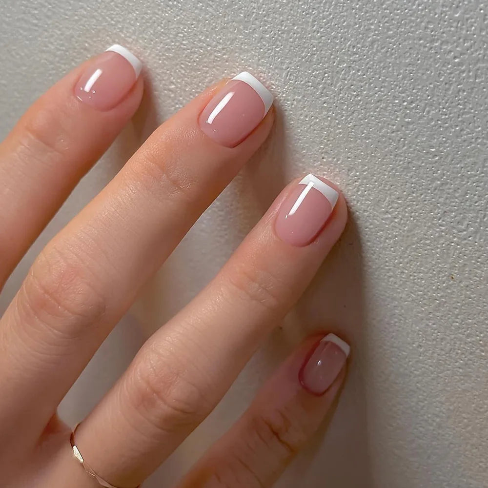 24 Piece Short French Minimalist Nail Set with File and Gel - Smarsty