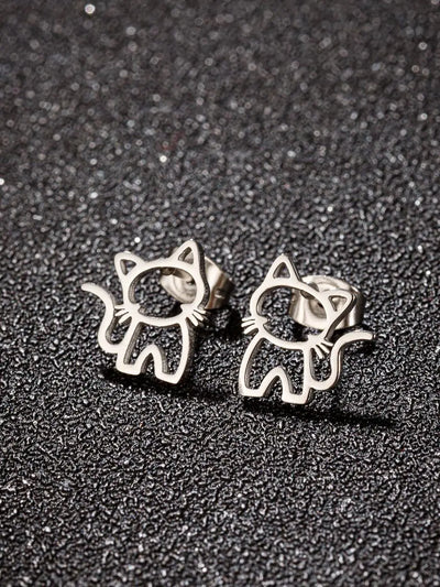 Stainless Steel Cat Stud Earrings Cute Hypoallergenic Gift - Smarsty