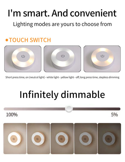 Rechargeable LED Night Light with Dimmable Touch Switch - Smarsty
