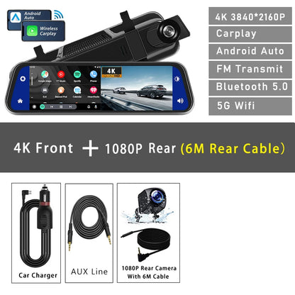 4K Dash Cam With Rearview Mirror Display and GPS WiFi - Smarsty