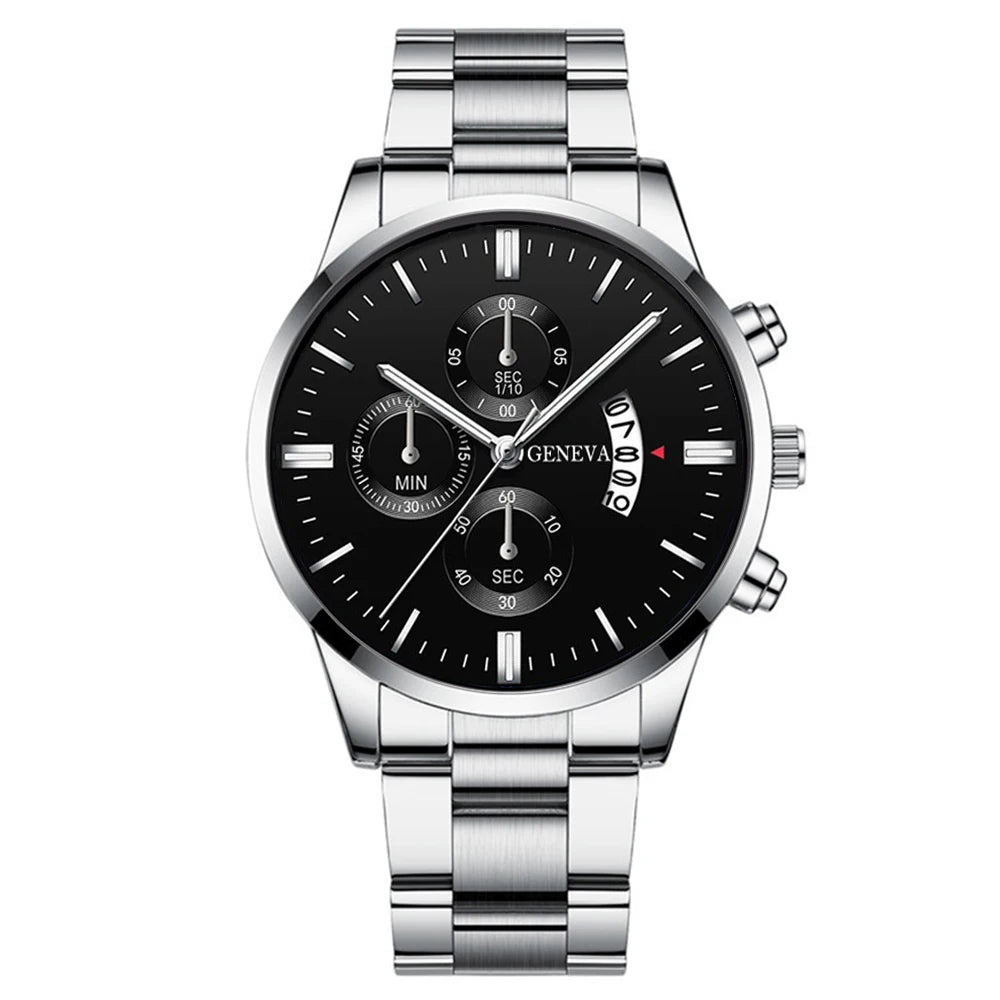 Men's Stainless Steel Quartz Watch Set with Calendar - Smarsty