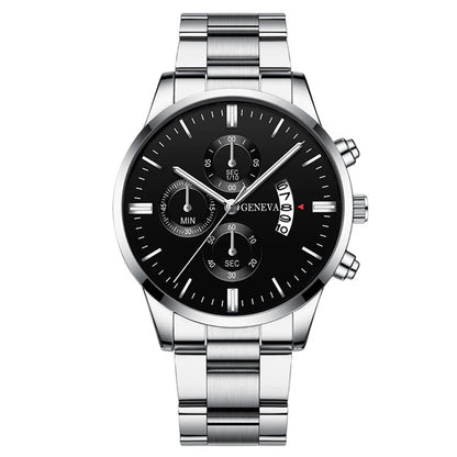 Men's Stainless Steel Quartz Watch Set with Calendar - Smarsty