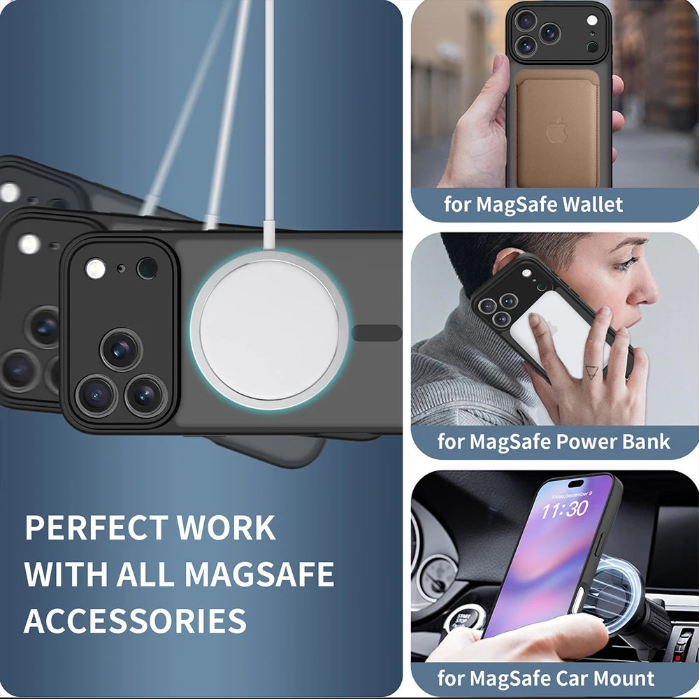 Matte Translucent Phone Case For iPhone 17 16 15 14 13 12 Pro Max Plus For Magsafe Wireless Charge Armor Shockproof Cover