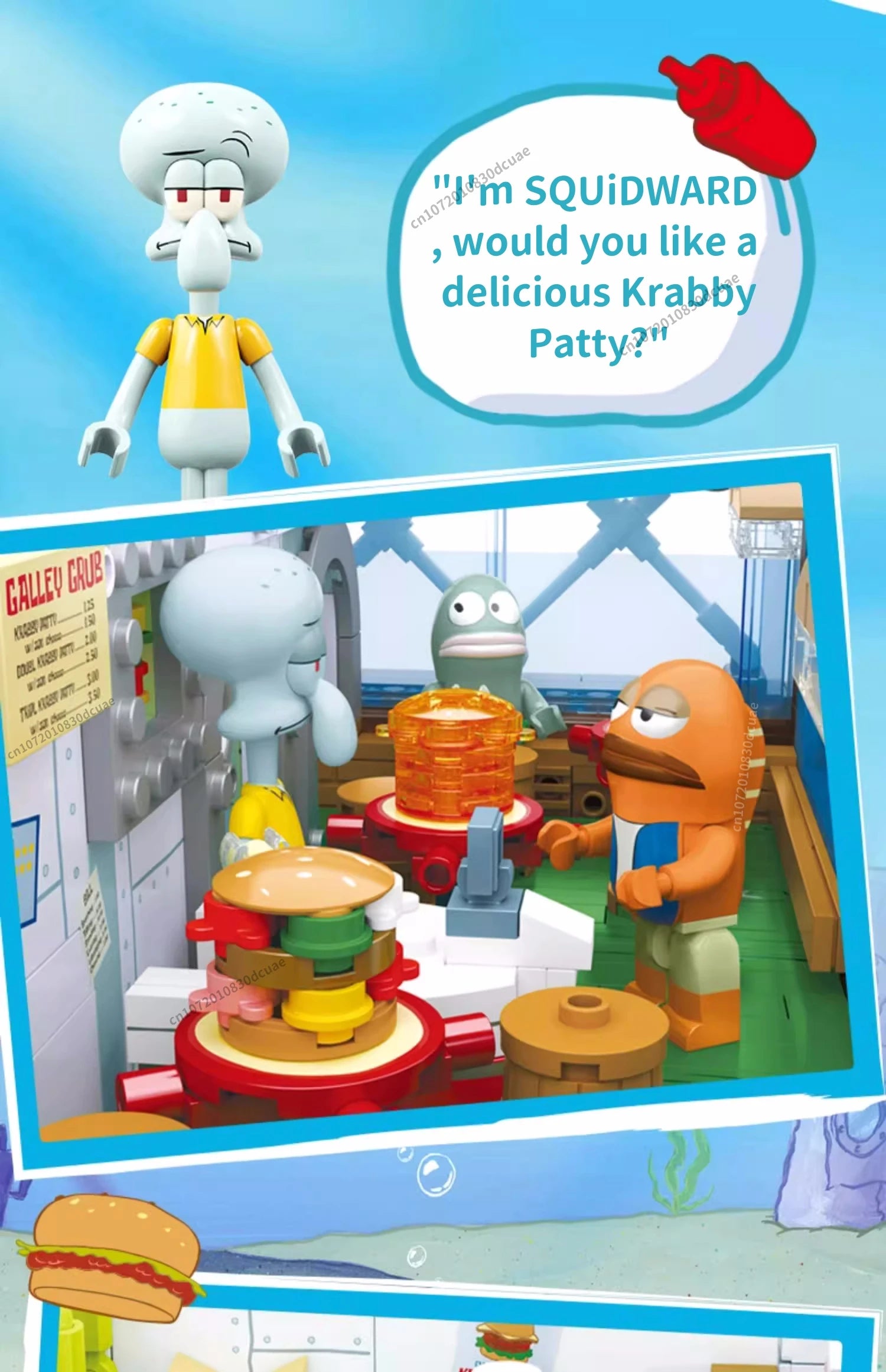 Spongebob building block cartoon Krusty Krab creative restaurant scene model Patrick Star assembly toy children's birthday gift by Smarsty