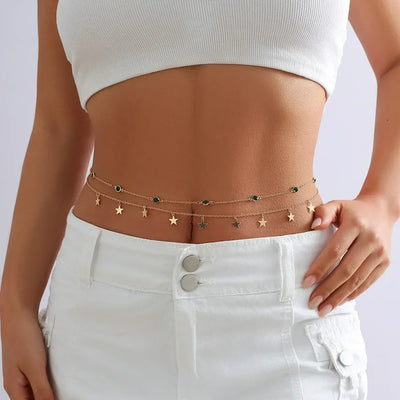 Double Layer Rhinestone Tassel Waist Chain Accessory - Smarsty