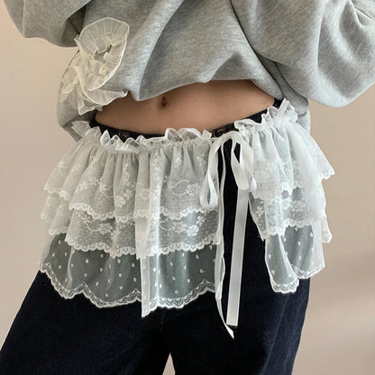 Korean Fashion Lace Skirt With Irregular Hemline - Smarsty