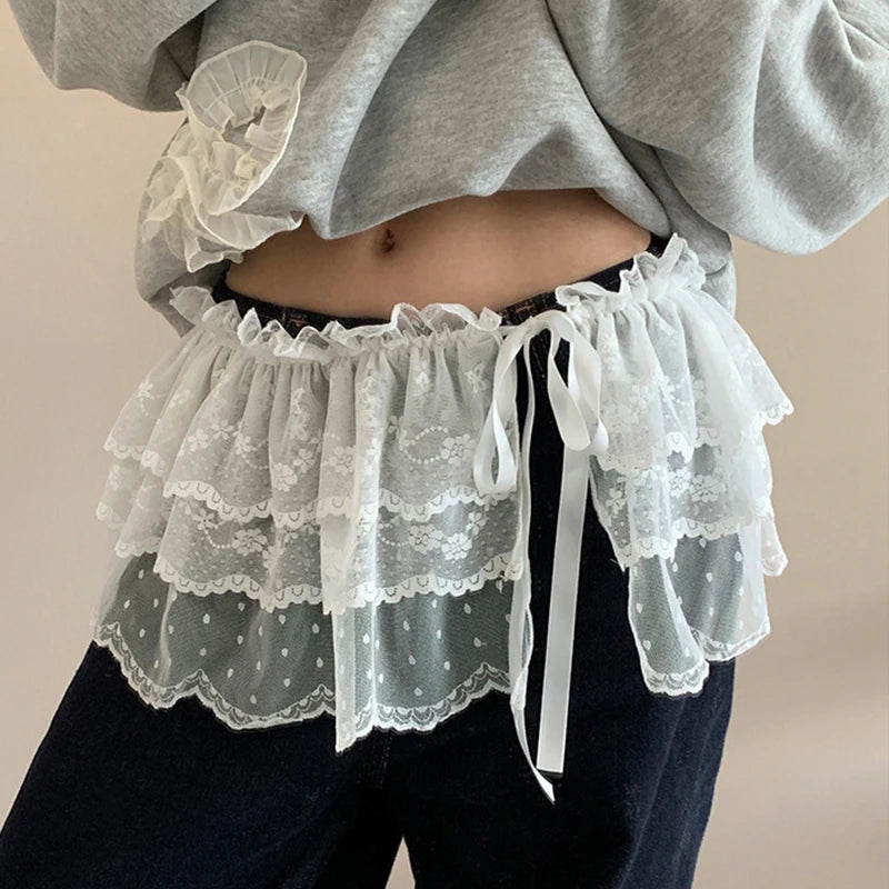 Korean Fashion Lace Skirt With Irregular Hemline - Smarsty