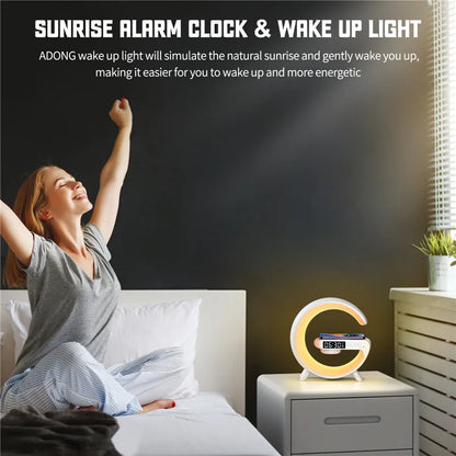 Wireless Charger Pad Stand With RGB Night Light Alarm Clock - Smarsty