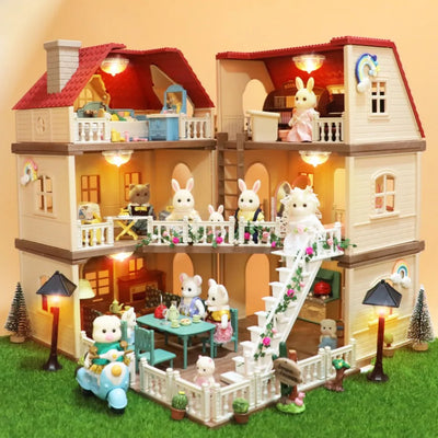 1/12 Dollhouse Furniture Family House Villa Simulate Forest Rabbit Animal Family Miniature Scene Toy Display Furniture Toy Gift by Smarsty