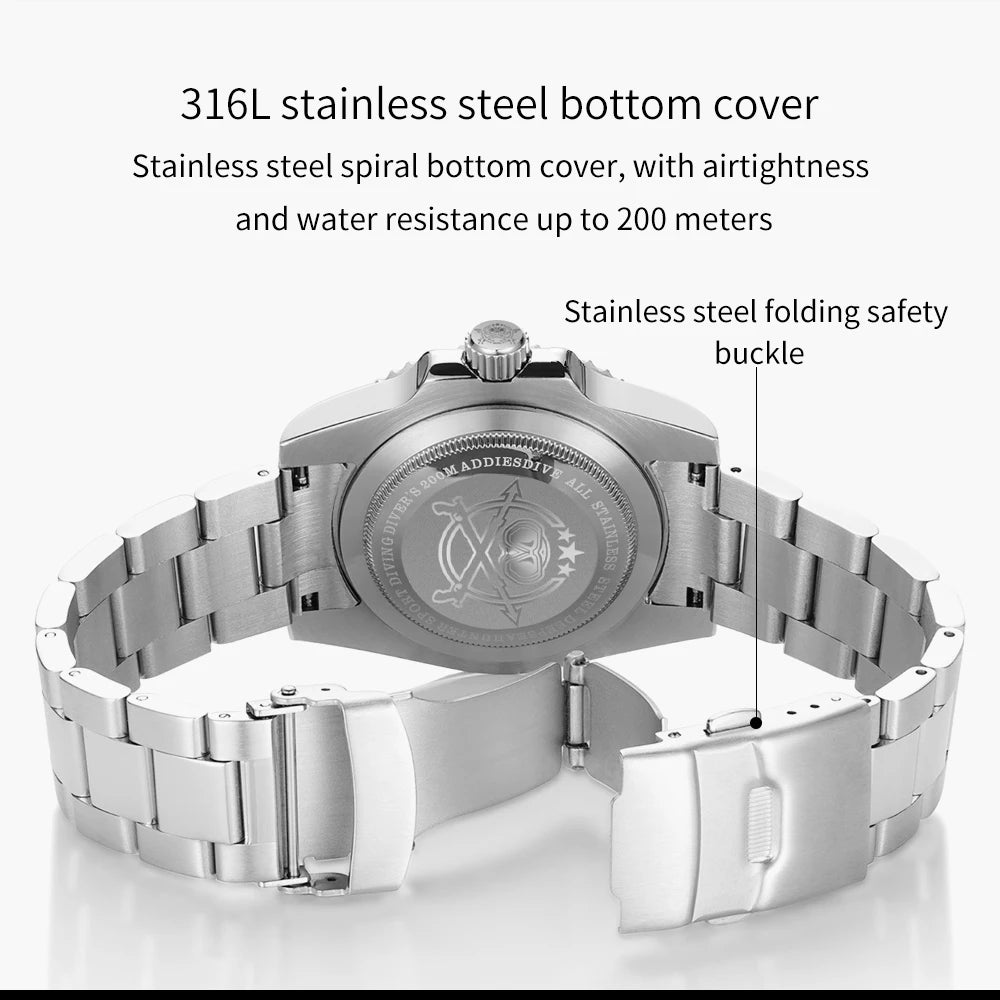 Addiesdive Waterproof Stainless Steel Men's Quartz Watch - Smarsty