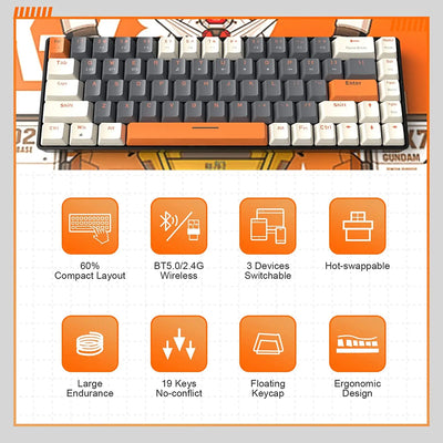RK68 60% Wireless Mechanical Keyboard, Bluetooth 5.0/2.4GHz with Dual Mode 2-in-1 Receiver, 68-Key Hot-Swappable Gaming Keyboard - Smarsty