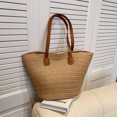Large Capacity Straw Beach Tote Woven Shoulder Bag Summer - Smarsty