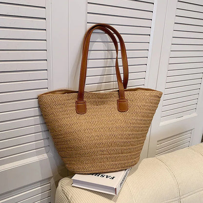 Large Capacity Straw Beach Tote Woven Shoulder Bag Summer - Smarsty