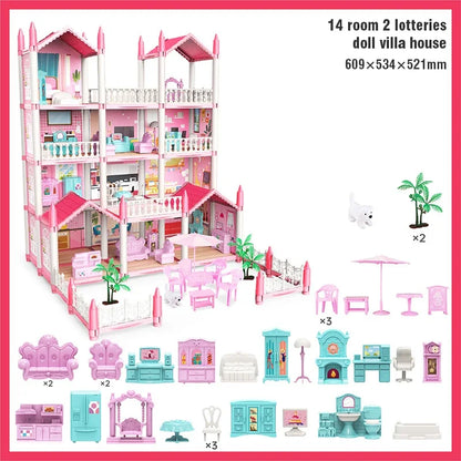 Girl Doll House Toy Children Pretend Play Dollhouse Villa Patchwork Dream Furniture Home Doll House for Kids Christmas Toy Gifts by Smarsty