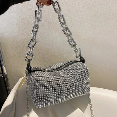 Rhinestone Bucket Bag Sparkling Crossbody Chain Bag - Smarsty