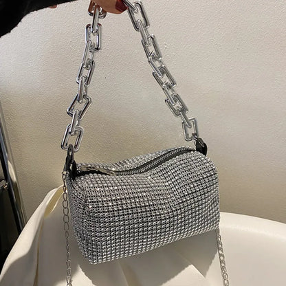 Rhinestone Bucket Bag Sparkling Crossbody Chain Bag - Smarsty