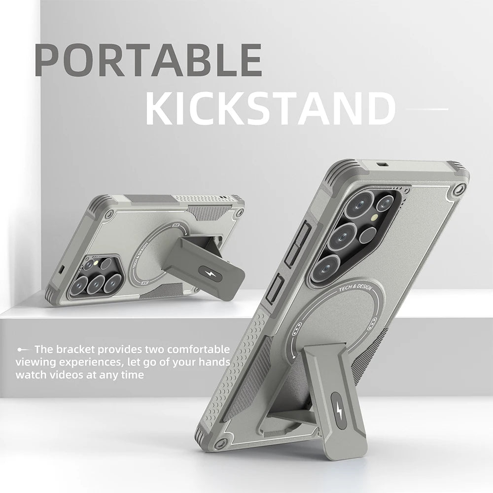 Magnetic Armor Case With Fold Stand And Wireless Charging - Smarsty