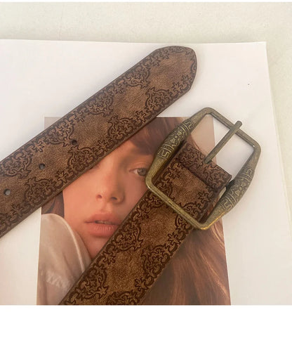 Y2K Retro Women Belt Casual PU Leather Brown - Smarsty