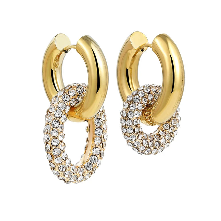 Gold Plated CZ Huggie Hoop Earrings Geometric U Shape - Smarsty