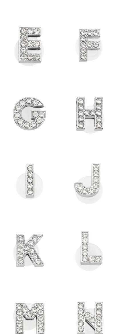 1PC Shoe Charms Glitter Rhinestone Letter Crystal Alphabet Shoes Charm Decorations Jewelry Slider Bracelet Wristbands Accessorie