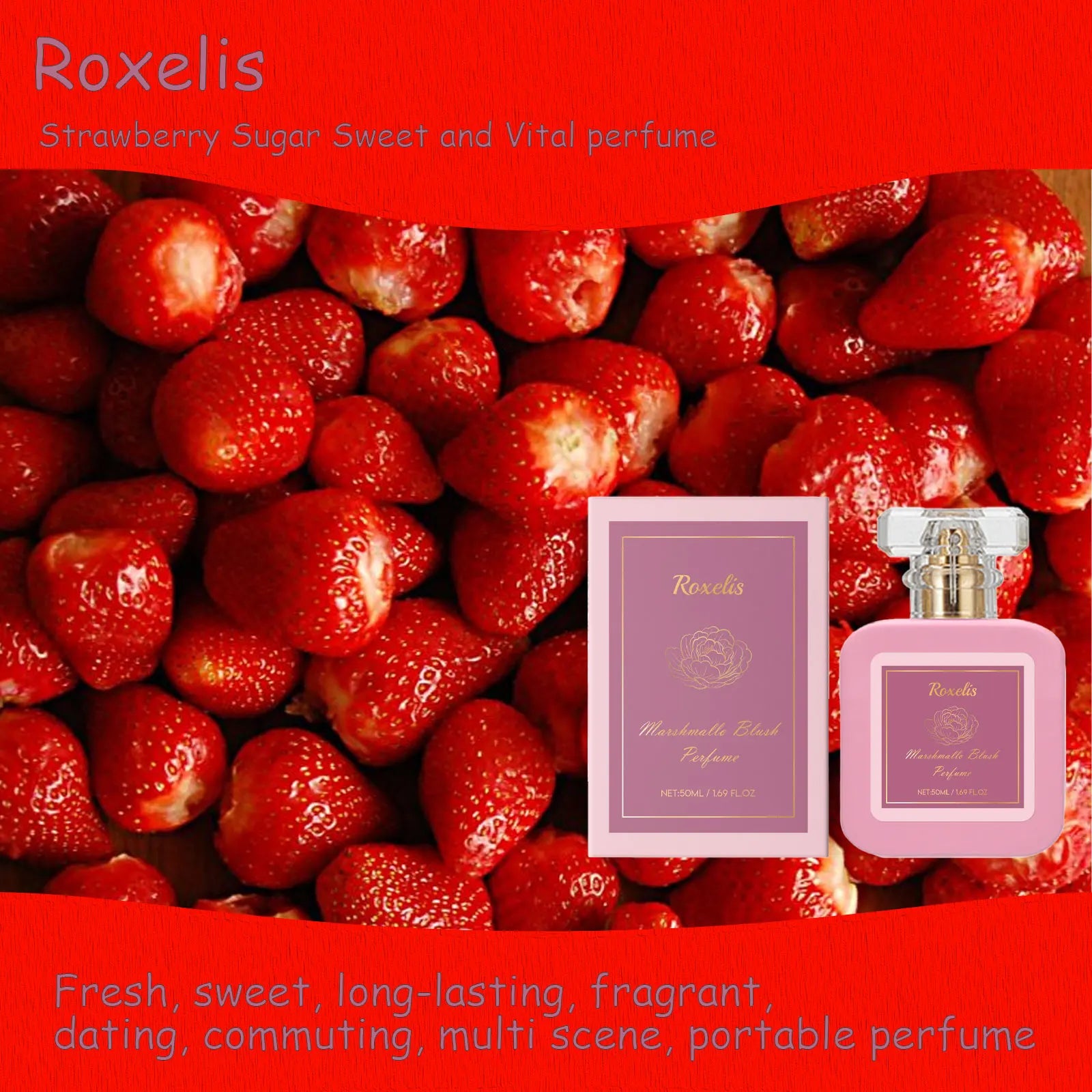 Roxelis Strawberry Sugar Sweet and Vital perfume Fresh, Sweet and Lasting Fragrance Date Commuting Multi Scene Portable Perfume