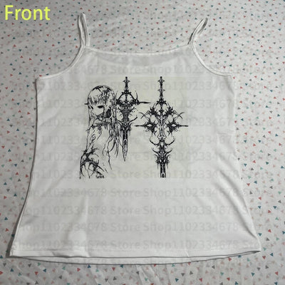 Y2k Style Aesthetic Sweet Sexy Tank Tops Women Sleeveless Casual Cartoon Print Tanks Harajuku All Match Cropped Grunge Emo Girls - Smarsty