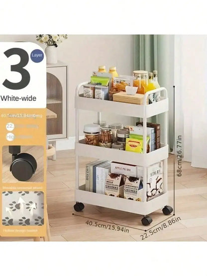 3-Tier Durable Rolling Storage Cart with Wheels for Kitchen Bathroom Bedroom