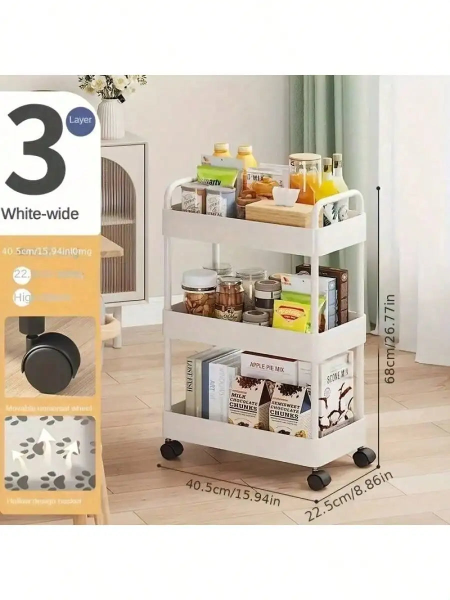 3-Tier Durable Rolling Storage Cart with Wheels for Kitchen Bathroom Bedroom