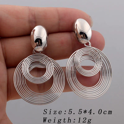 Trendy Big Round Dangle Earrings for Women in Golden Silver - Smarsty