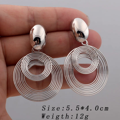 Trendy Big Round Dangle Earrings for Women in Golden Silver - Smarsty