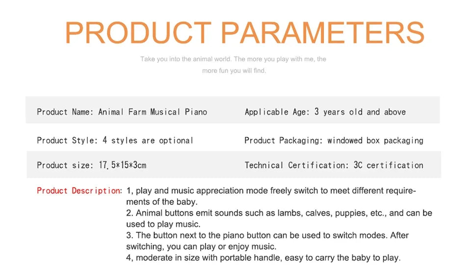 Kids Cartoon Piano Keyboard Game with Animal Sounds Flashing Light Music Baby Instrument Music Toys Educational Toys Kids Gifts by Smarsty